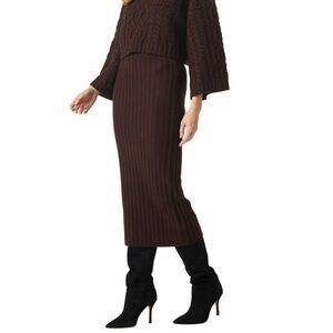 NWT MISA Los Angeles Vera Midi Ribbed Wool Skirt Size XS Chocolate Brown